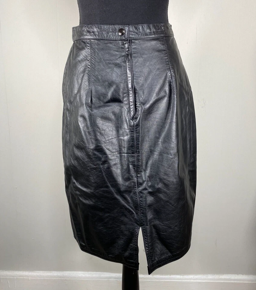 Vintage David Benjamin Genuine Leather A-Line Skirt Size 12 Black Biker VTG Y2K - Image 3 of 4