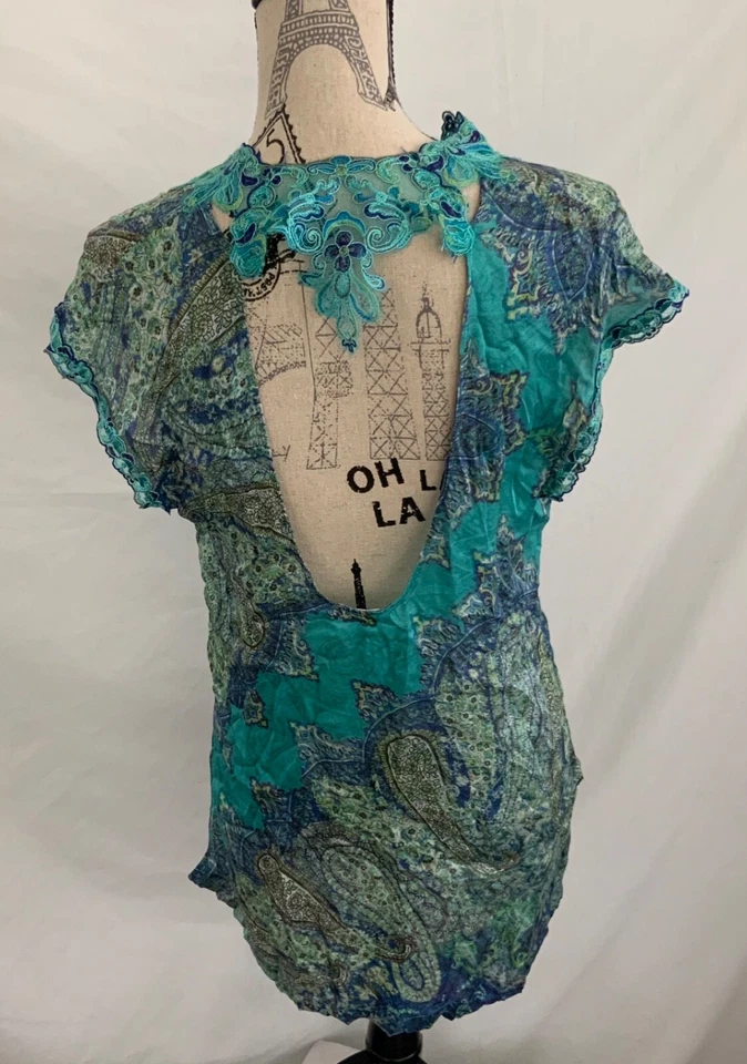 LA PERLA STUNNING 3 THREE PEICE NIGHTGOWN SET-TEAL SILK-SZ 1 & 2-MADE in ITALY - Image 4 of 4