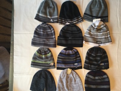 Adidas Knit Beanie Men One Size New Tags White Gray Black Blue Lined Reversible
