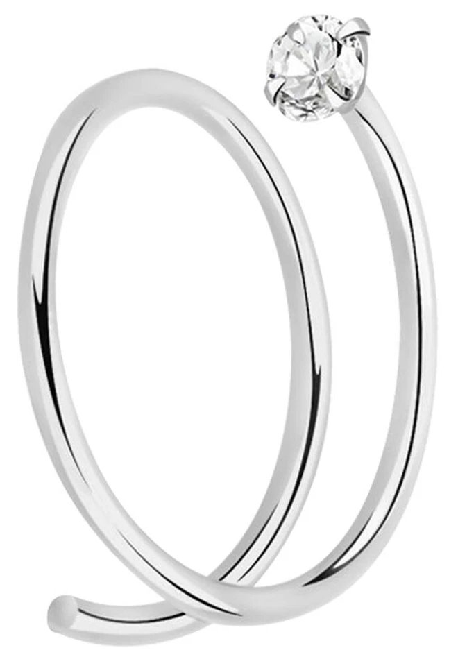 Fine Naso Di 925er Argento Sterling Spirale 0,8 MM Con 2mm Brillanti Pietra - Immagine 2 di 4