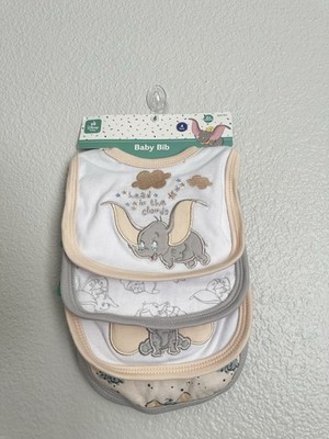 Disney Baby Dumbo Cotton Drool Bibs Pack of 4 White Beige Gray