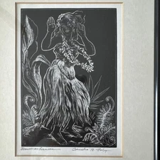 Hawaiian Dancer Original Print Cornelia M  Foley Signed Art