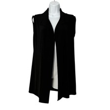 Chicos Travelers Black Kaylee Vest Slinky Jersey Knit Open Front Collared Size 1