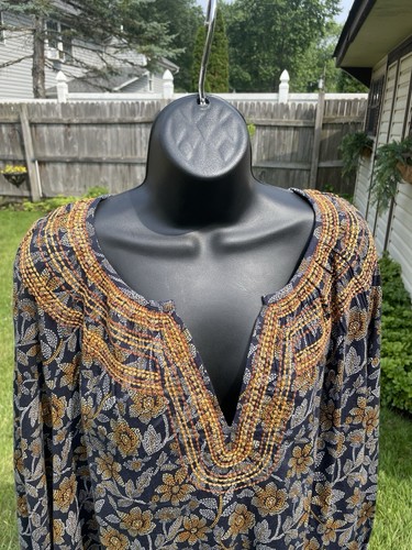 Neu mit Etikett J Jill Pure bestickt Twill Tunika Oberteil 3X Boho V-Ausschnitt Ballon Langarm - Bild 6 von 17