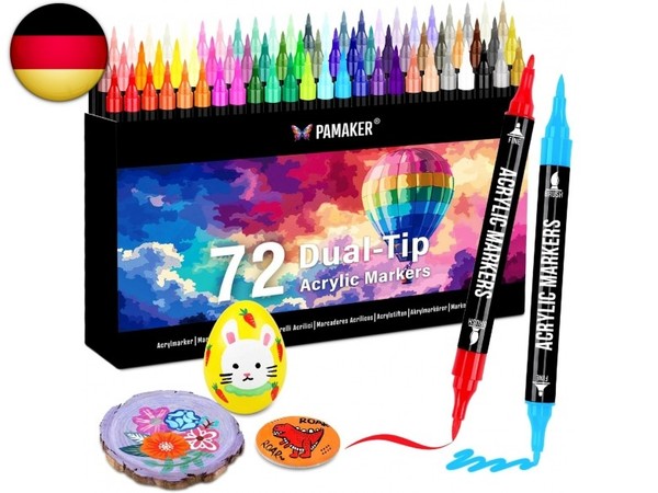 72 Farben Acrylstifte Set – Acrylmarker Mit Feiner Spitze Und Pinsel FüR Stoff,-image