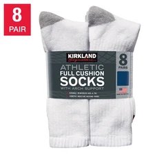 Kirkland Men's Cushioned Athletic Socks, Arch Support, 8 Pairs, Size 8-12