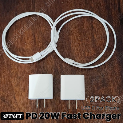 2Pack Lot USB-C PD Fast Charger 20W Power Adapter Cable For iPhone 14 13 12 11 8