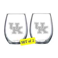 RFSJ Kentucky Wildcats Etched Satin Frost Logo Wine or Beverage Glass Set of 2
