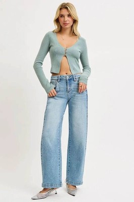 RISEN Barrel Jeans - Mid Rise Wide Snap Hem Adjustable Length