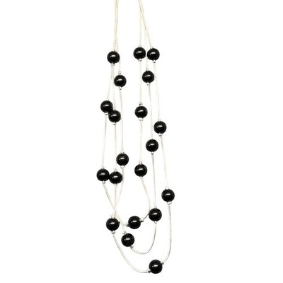 Layered Black Bead Silver Tone Snake Chain Necklace 18 in Lobster Claw Clasp