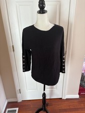 Cable Gauge Womens 3/4 Sleeve Pullover Sweater - JET BLK- SZ: S/P - READ BELOW
