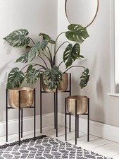 Brass Standing Planters Set Stylish Planter Trio for Home