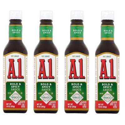 A1 Bold & Spicy Sauce Bottle with Tabasco, 10 Oz (Pack of 4)