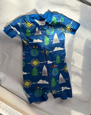 Hanna Andersson Organic Cotton Knit Zip Romper 3-6M Blue Nature Print