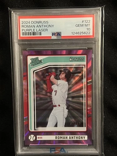 2024 Panini Donruss Rated Prospects Roman Anthony Purple laser /49 PSA 10 POP 1
