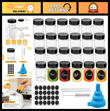 24 Pack 2 oz Clear Glass Shot Bottles with Black Lids  Labels, Leakproof Mini C