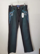 BRAZIL ROXX 2 Tone Teal & Navy Jeans,Rhinestone and Lace Decor Women's46/US 10