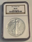 1991 Silver Eagle Dollar $1 - NGC MS 69