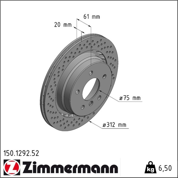 1X Zimmermann 150.1292.52 Bremsscheibe FüR BMW Wiesmann 3 Z3 MF3 E36-image