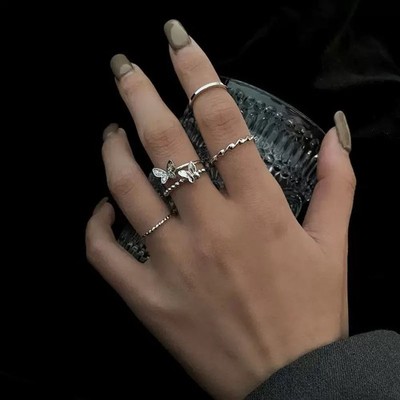 4Pcs Butterfly Ring Set, Random Style Mixed Color Jewelry for Women