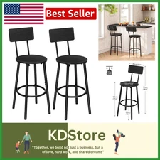 Set of 2 Modern Black Round Bar Stools with Back, 25.2" Counter Height, Easy ...