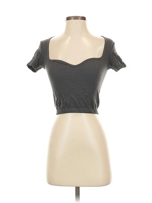 Amisu Women Gray Short Sleeve Top S