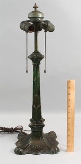 Antique MILLER Art Nouveau Bronze Table Lamp w/ Triple Hubbell Light Sockets NR