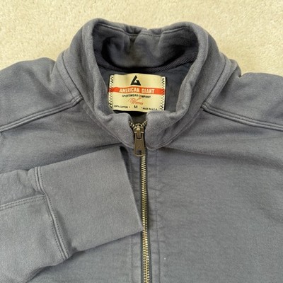 American Giant Moto Full Zip Jacket Womens M Blue Heavyweight Fleece Sweatshirt
