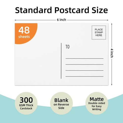 Blank Postcards for Mailing 4x6, Goefun 300 GSM Printable 48pack, white - Picture 2 of 7
