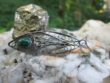 925 Sterling Silver Israel Eilat Gemstone Fish Filigree Brooch Pin Vintage