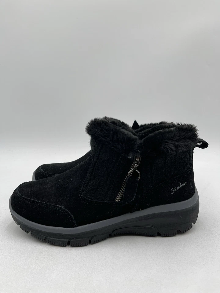 Skechers Womens Easy Going Black Knit Faux Fur Zipper Ankle Boot Size 6 - Image 3 of 4