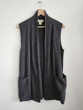 Peck Peck 100 Cashmere 2-Ply Longline Open Front Vest Charcoal Grey Medium M