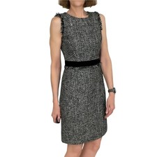 J.Crew Sheath Dress in Sparkling Constellation Tweed Sz 2 Black Gold Sleeveless