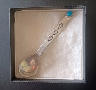 Vintage Turquoise Navajo Hand Stamped Silver Baby Spoon