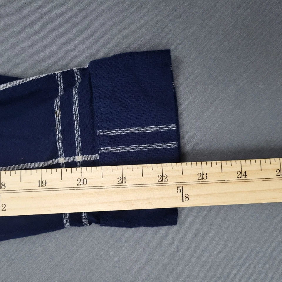 Nine West Blouse Womens Large L Long Roll Tab Sleeve Tunic Button Check Blue - Image 2 of 4