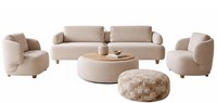 Wohnzimmer-Set 3-Sitzer-Sofa Sessel Couchtisch Hocker Moderner Stil