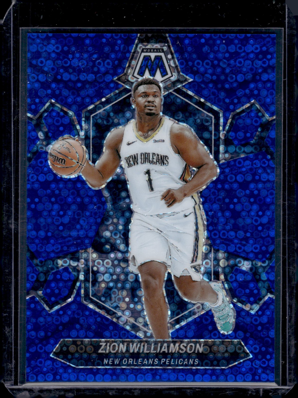2023-24 Panini Mosaic #32 Zion Williamson Fast Break Blue #/85