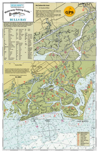 Sealake South Carolina Bulls Bay Fish Map Chart Print - Picture 1 of 2