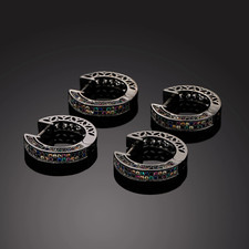 Black CZ Rainbow Hoops Huggie Multi Color Stainless Steel Women Earrings Jewelry