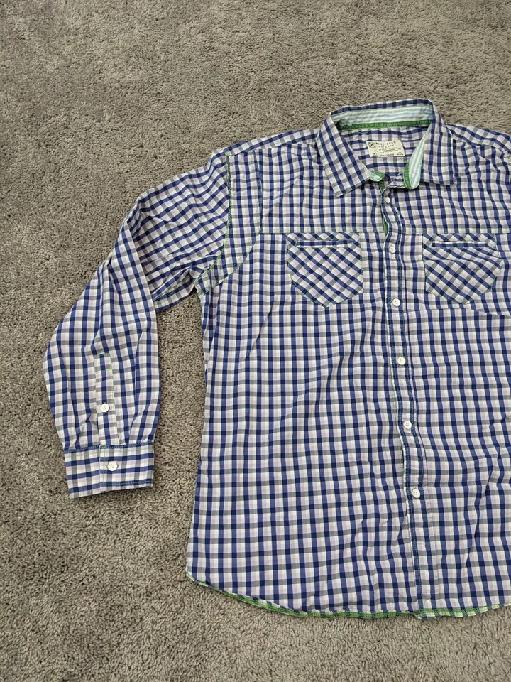 Marc Ecko Cut & Sew Button Up Shirt Mens 2XL XXL Long Sleeve Check Blue - Image 3 of 4