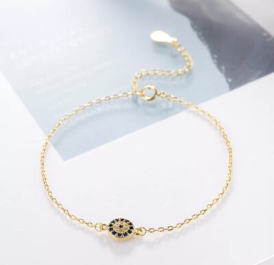 Blaues Evil Eye Kristall Armband Gold Silber Sterling 925 Gold Geschenk UK Verkäufer