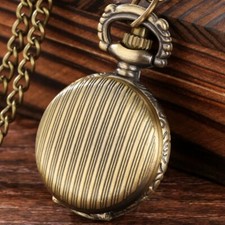 Bronze Style Watch Engrave Stripe Unisex Quartz Pocket Watch Arabic Number Gift
