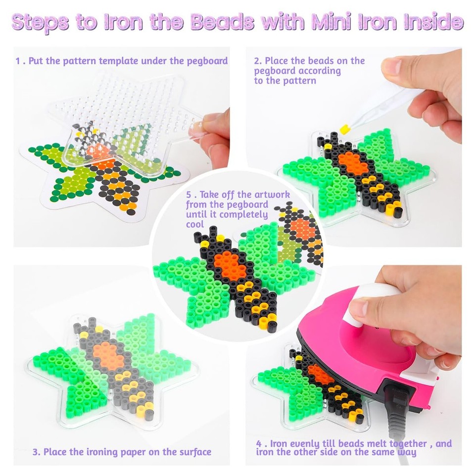 Meland Fuse Beads with Mini Iron 24,000pcs Beads for Crafts for Girls