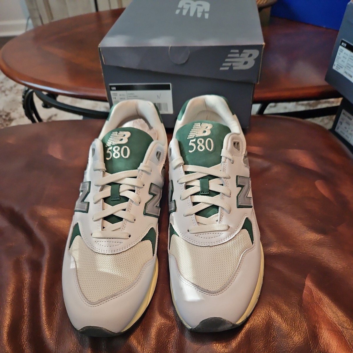 Size 14 - New Balance 580 White Nightwatch Green MT580RCA Boston
