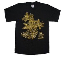 Paradise Island Bahamas Vintage Tee Size Medium M Black Gold Jerzees Made in USA