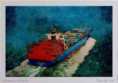 796072 Containerschiff, Registerhafen, Bremer Aquarellbild limitierte Auflage A3