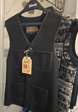 New PERFECTO  BY SChott Nyc Wool Mackinaw Vest XS Charcoal Made In USA Original 