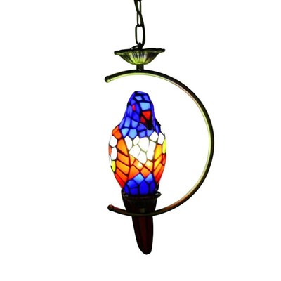 Vintage Tiffany Ceiling Light Lodge Parrot Stained Glass Loft Hanging Fixture