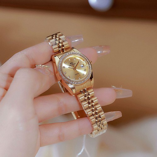 Diamond Luxury Women Watch Round Face Golden Stylish Women's Quartz Wrist Watch