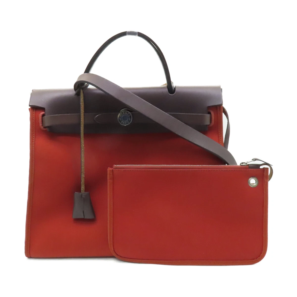 HERMES PHW Herbag PM 2way Shoulder Crossbody Bag Canvas Red | eBay